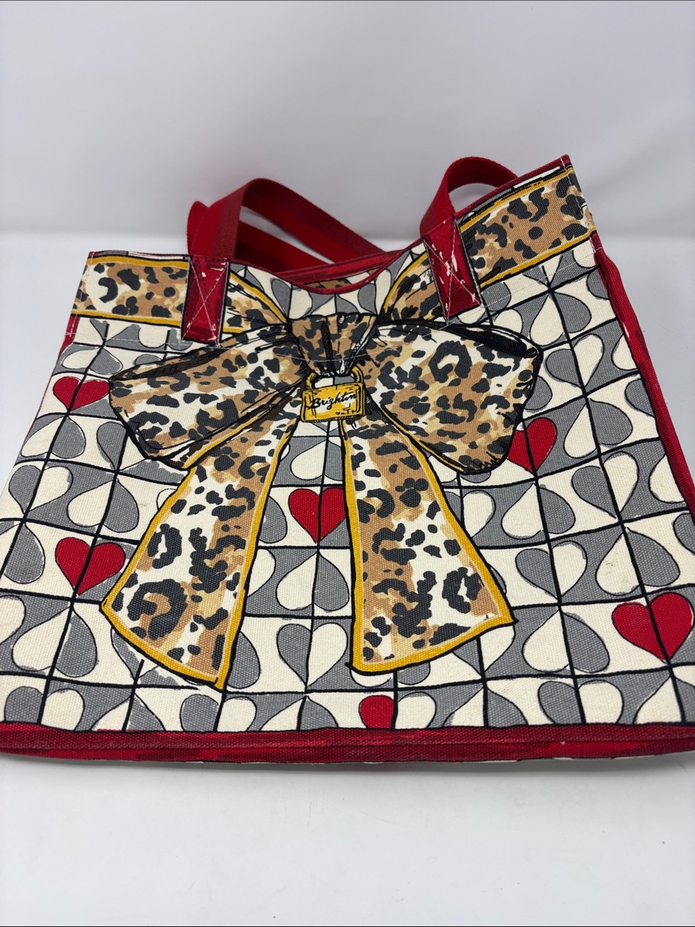 Brighton | Leopard Bow Heart-Print Tote Bag - Red, Cream, Black